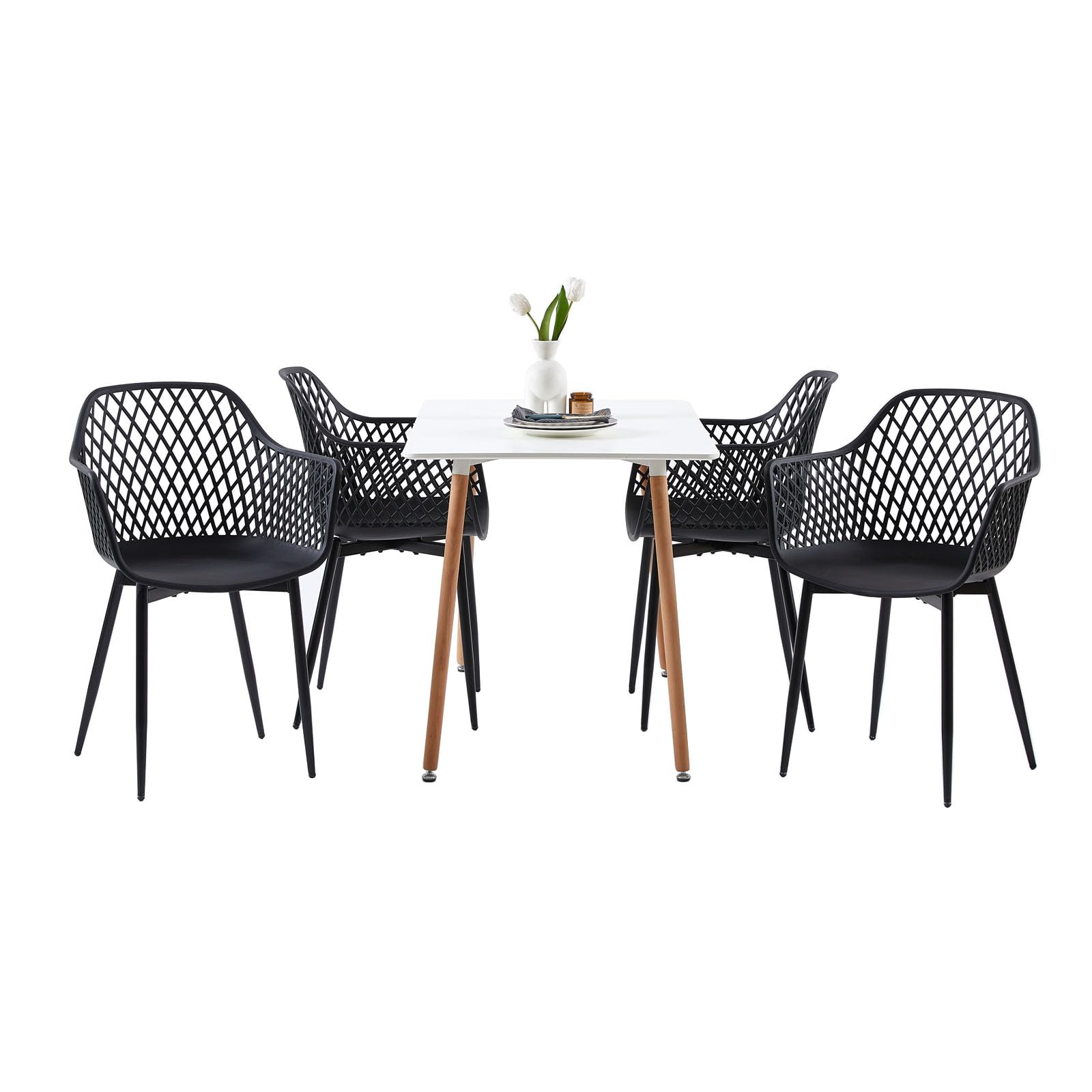 buybyroom Lot de 4 Chaise de Jardin, Chaise Exterieur Terrasse, Siège en PP, Pieds en Métal avec Accoudoirs et Patins Réglables, Charge Maximale 120 KG, Noir