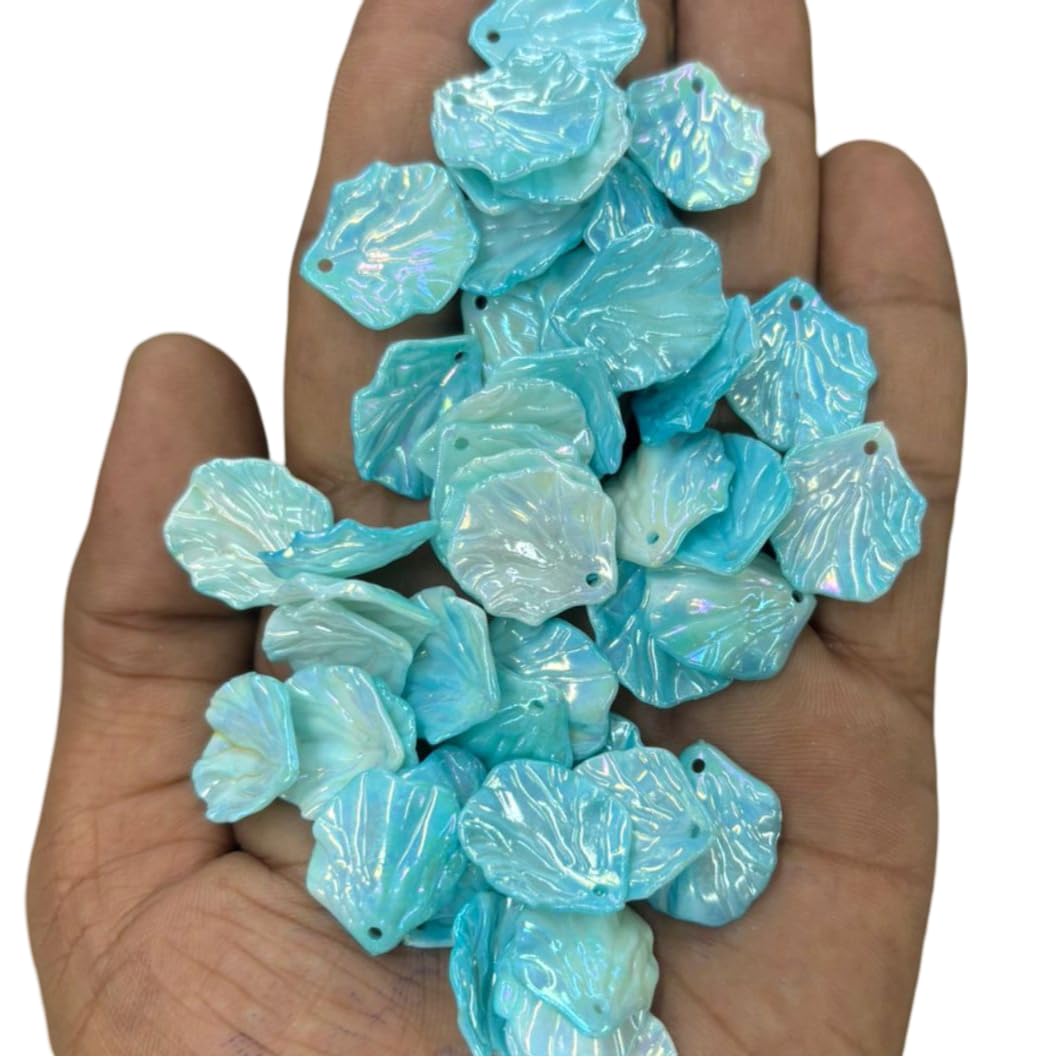 Prabhas Designs Two Shade Color Shell Shape Beads for Jewelry Making, Brooches, Craft Material DIY Kit, 50 Grams (Light Blue)-image-26