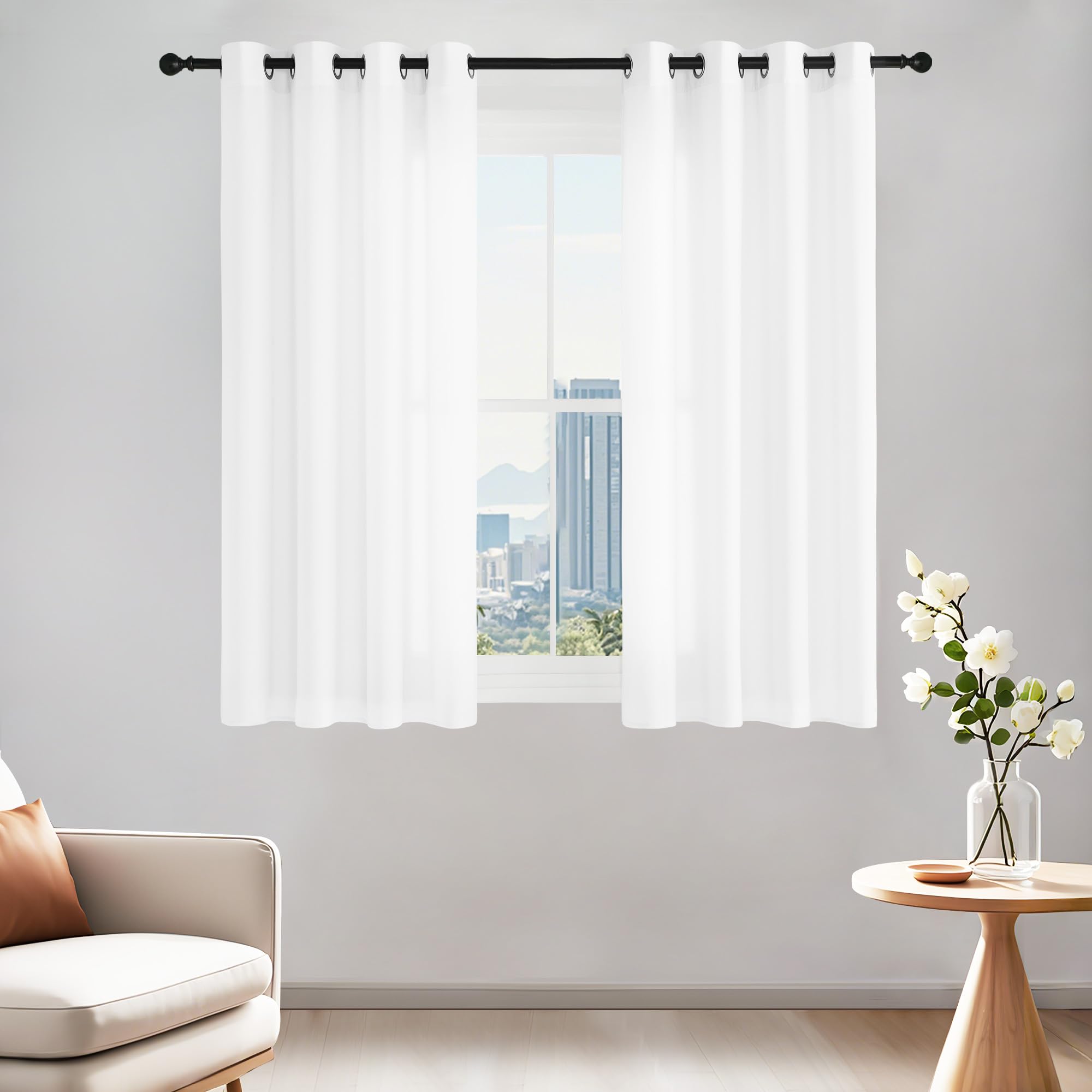 PONY DANCE White Net Curtains for Windows 45 Drop, Cat Proof Non-See-Through Short Voile Curtains - Image 4