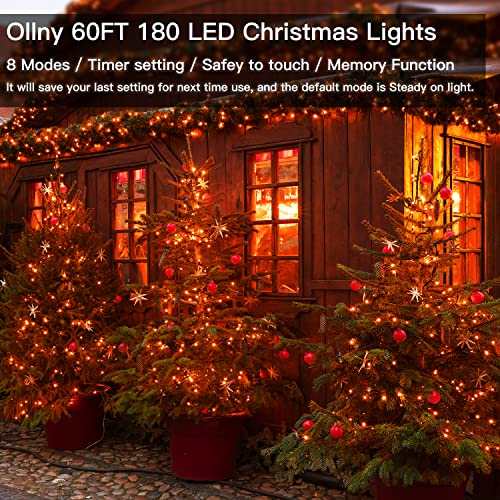 Ollny Halloween Lights Outdoor Indoor, 60 Ft 180 Led Halloween Decorations Lights Orange, Waterproof String Fairy Lights Plug In, 8 Modes And Timer Light For Party, Yard, Door, Christmas, Home Decor #TOP2