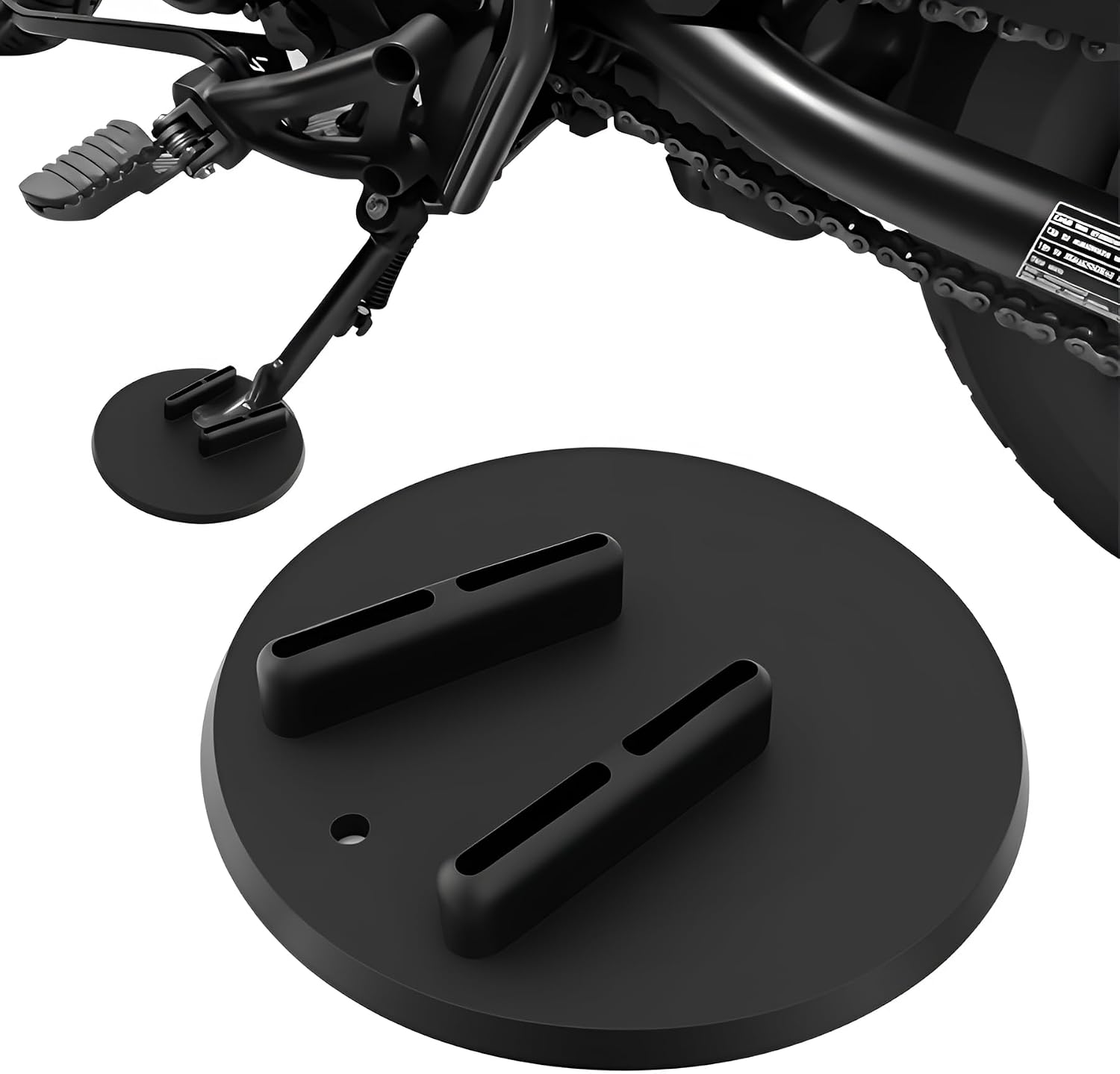 Motorcycle Kickstand Pad - Universal Kickstand Plate for Harley Davidson & All Motorcycles - Durable Black Kick Stand Coaster Floor Protector Prevents Sinking on Grass, Dirt, Hot Asphalt Pavement