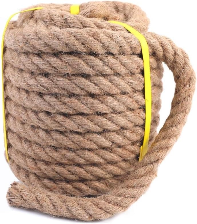50 Ft Hemp Rope - Heavy Duty 4 Strand Twisted Twine for Crafts Nautical Decor Tug of War Landscaping Gardening & Railing(12mm,5m/16ft)