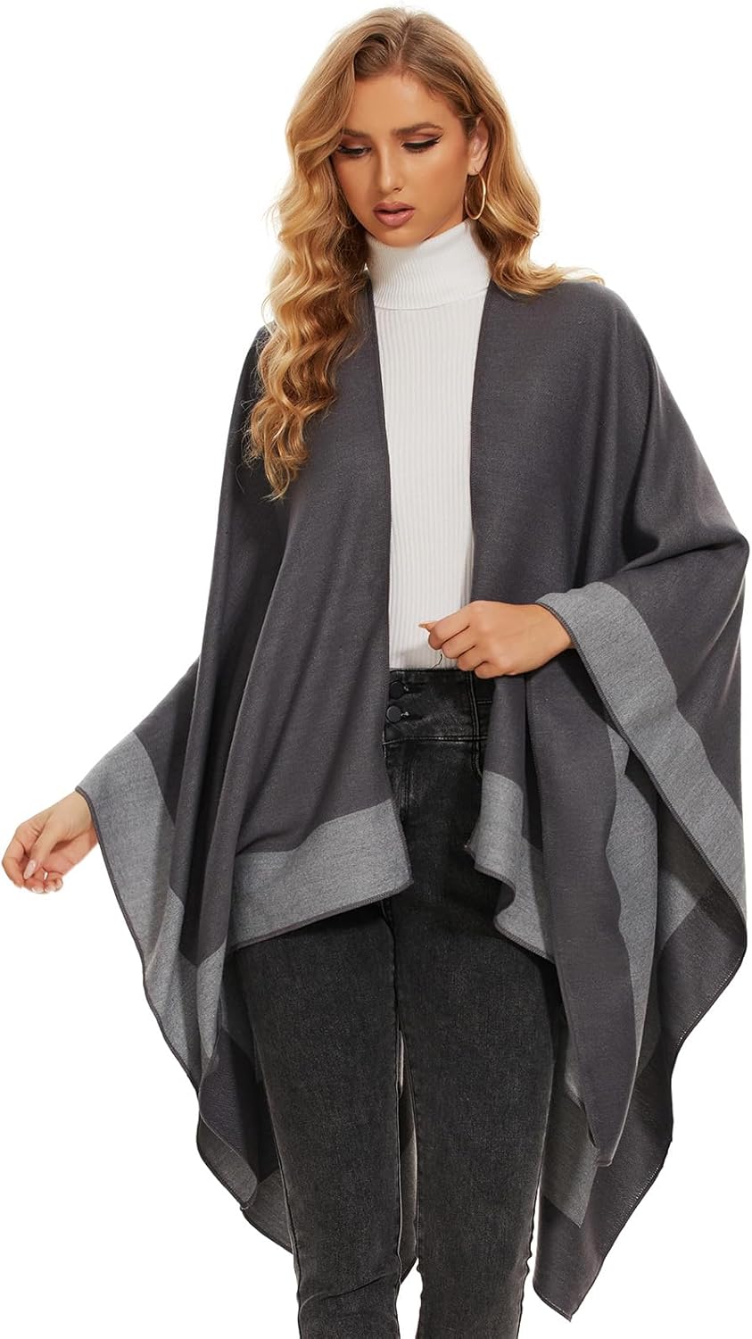 Women's Shawl Wrap Poncho Open Front Cape For Spring Fall Winter - Image 2