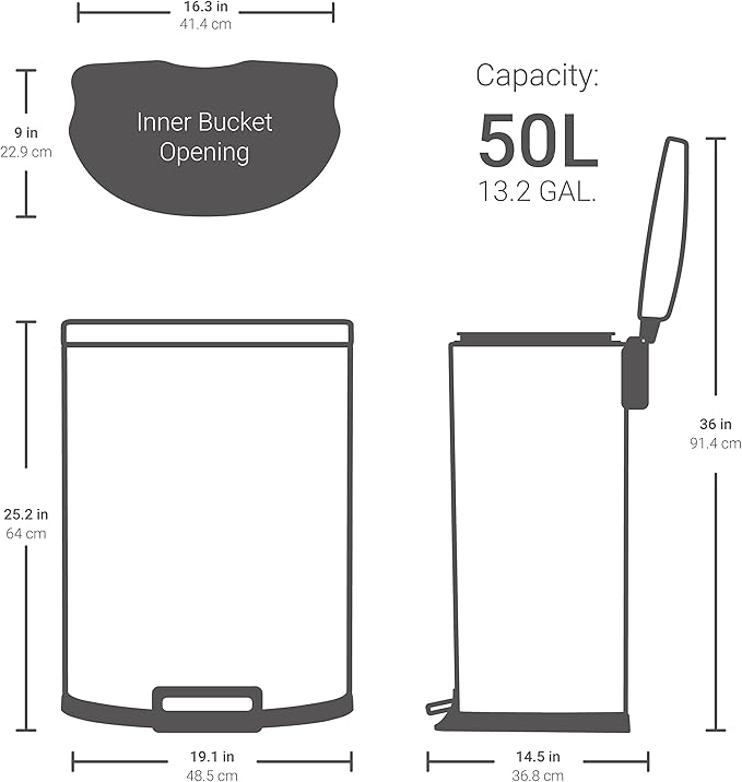 Cubierta para basura Qualiazero 50L Acero Inoxidable Pedal Soft Close miniatura 3