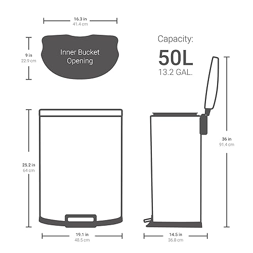 Miniatura 2 de Basurero de acero inoxidable para uso comercial o de cocina, resistente a las huellas dactilares, resistente a las huellas dactilares, 13 galones,