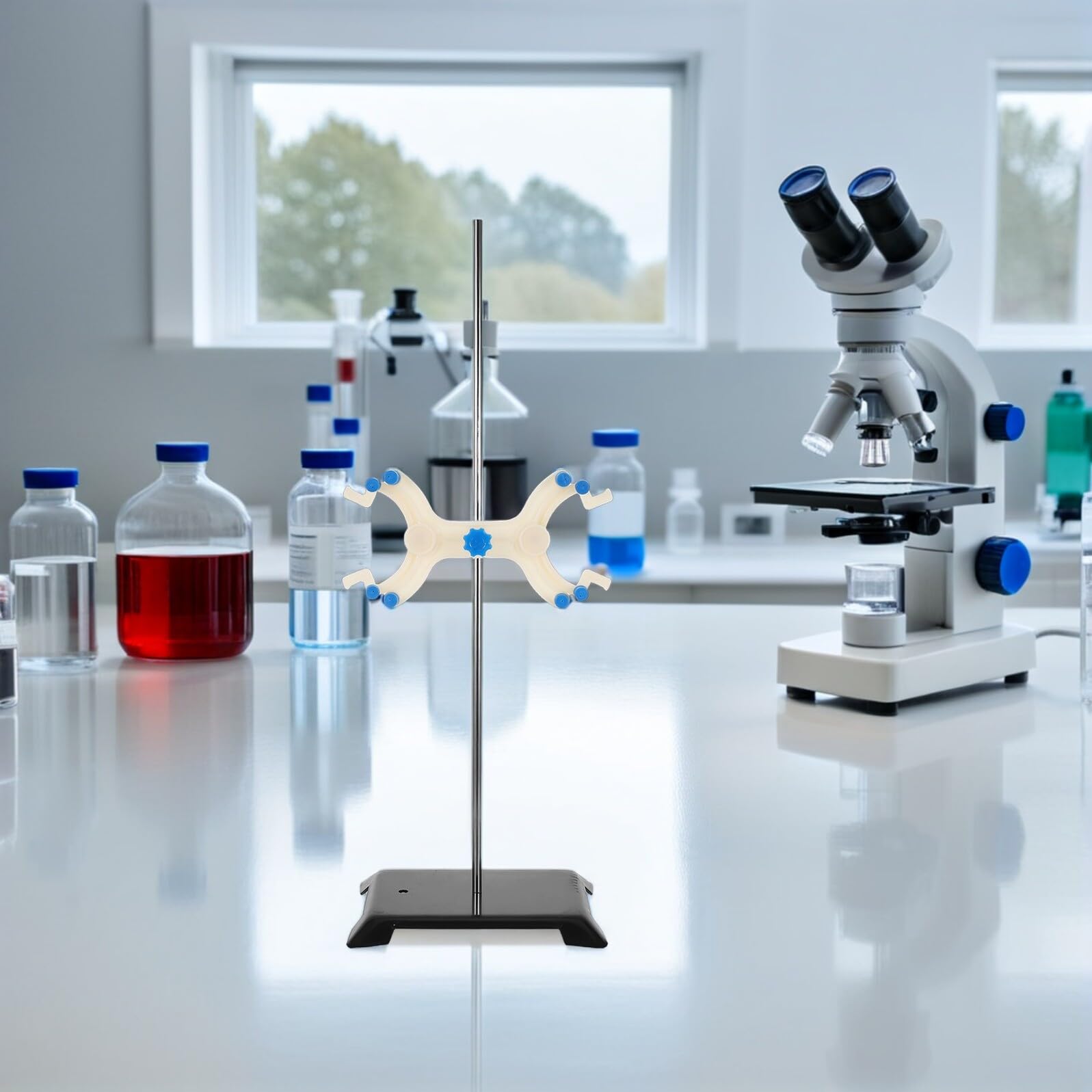 POPETPOP Supporto da Laboratorio Morsetto per Buretta e Porta Provette, Struttura in Metallo, Clip a Farfalla, per Titolazioni e Uso Scientifico