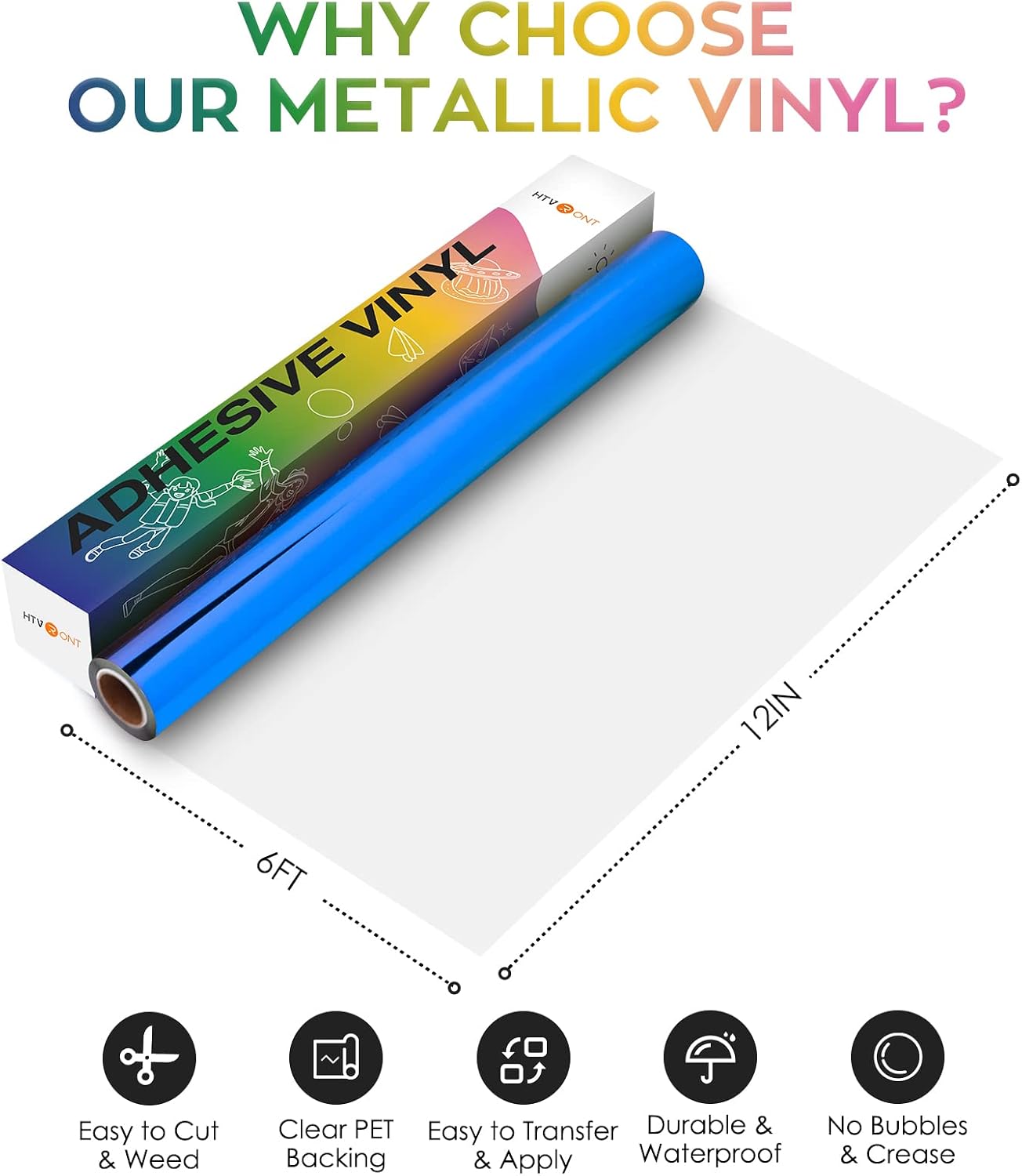 HTVRONT Blue Chrome Vinyl - 12" x 6FT Blue Permanent Vinyl for Cricut - Mirror Metallic Blue Vinyl Easy to Weed & Transfer - Glossy Blue Adhesive Vinyl Roll