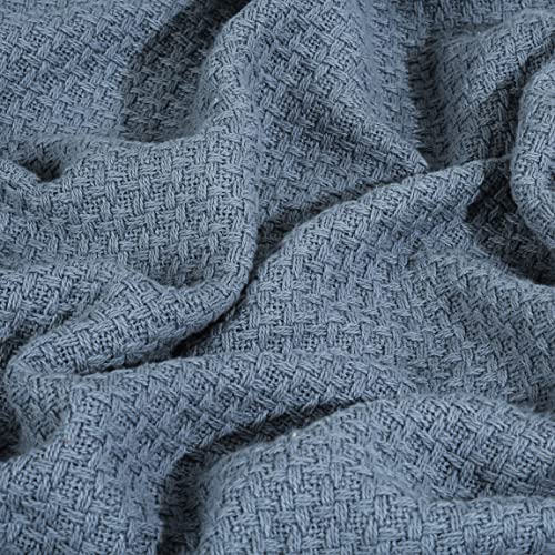 Hillfair 100% Cotton Throw Blankets- 50 X 60 Inch- Skin Friendly, Soft, Lightweight And Breathable Throw Blanket Luxury Cotton Throws For Bed, Couch And Sofa, All Season Cotton Throw Blankets- Blue #TOP6