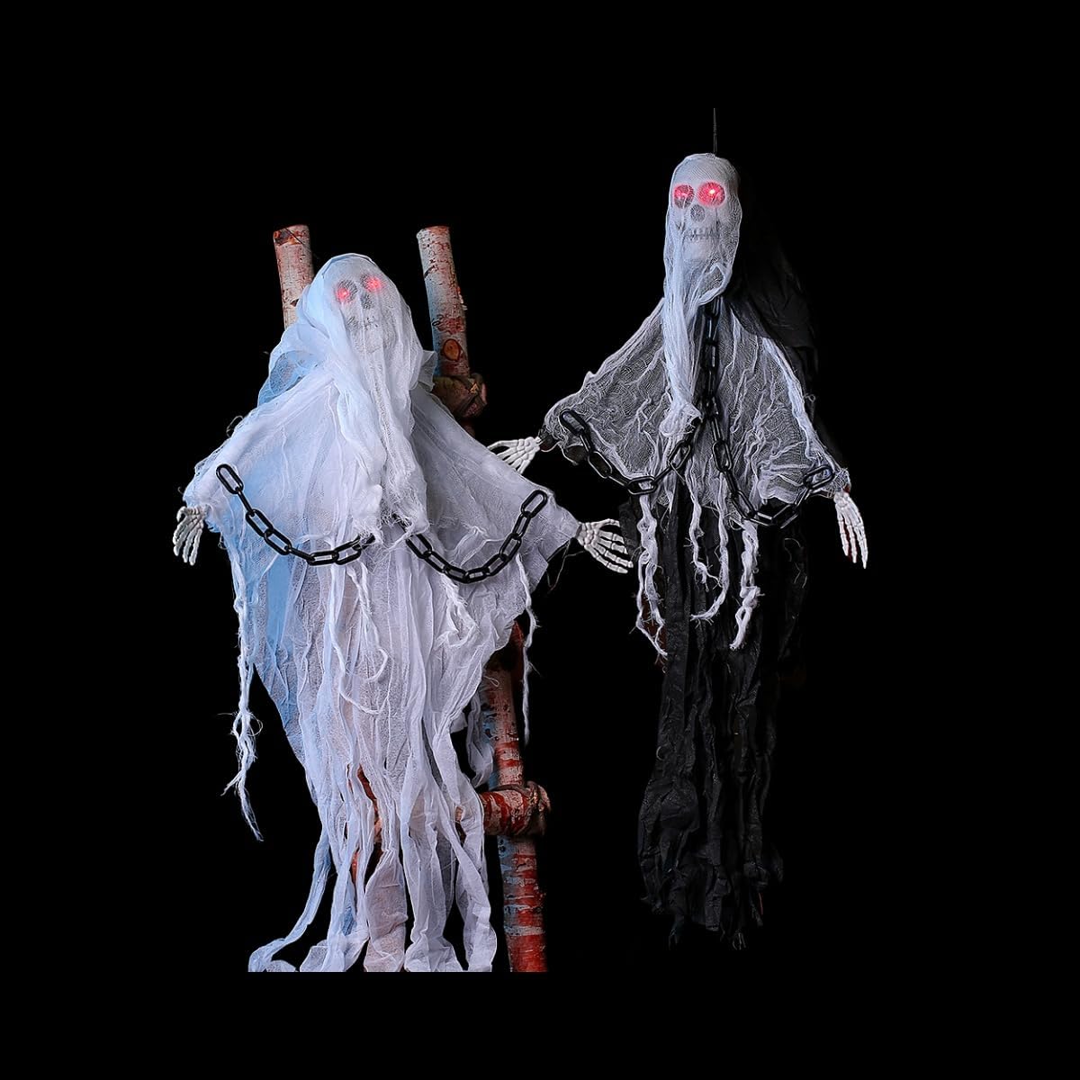 Onikiz Hanging Halloween Ghost Decorations, 2 Pack Screaming Skeleton Flying Ghost with Chains and Glowing Eyes, Hanging Grim Reapers Props for Haunted House, Halloween Decor for Indoor Outdoor,Yard