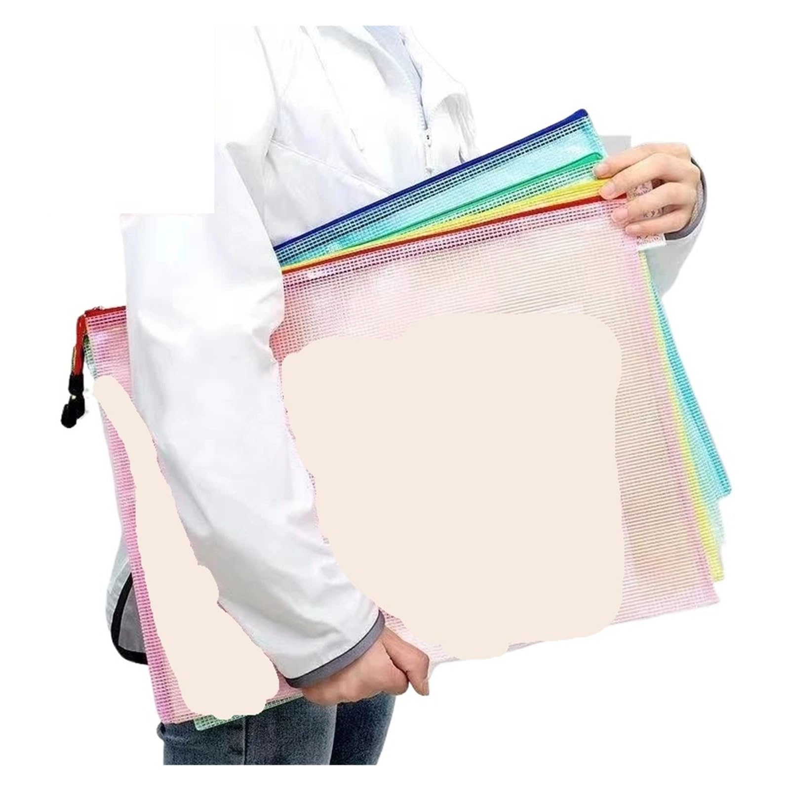 Sacchetti per documenti in plastica, formato A3, trasparenti, con cerniera, antipolvere, in rete, organizer per documenti da ufficio, 24 pezzi