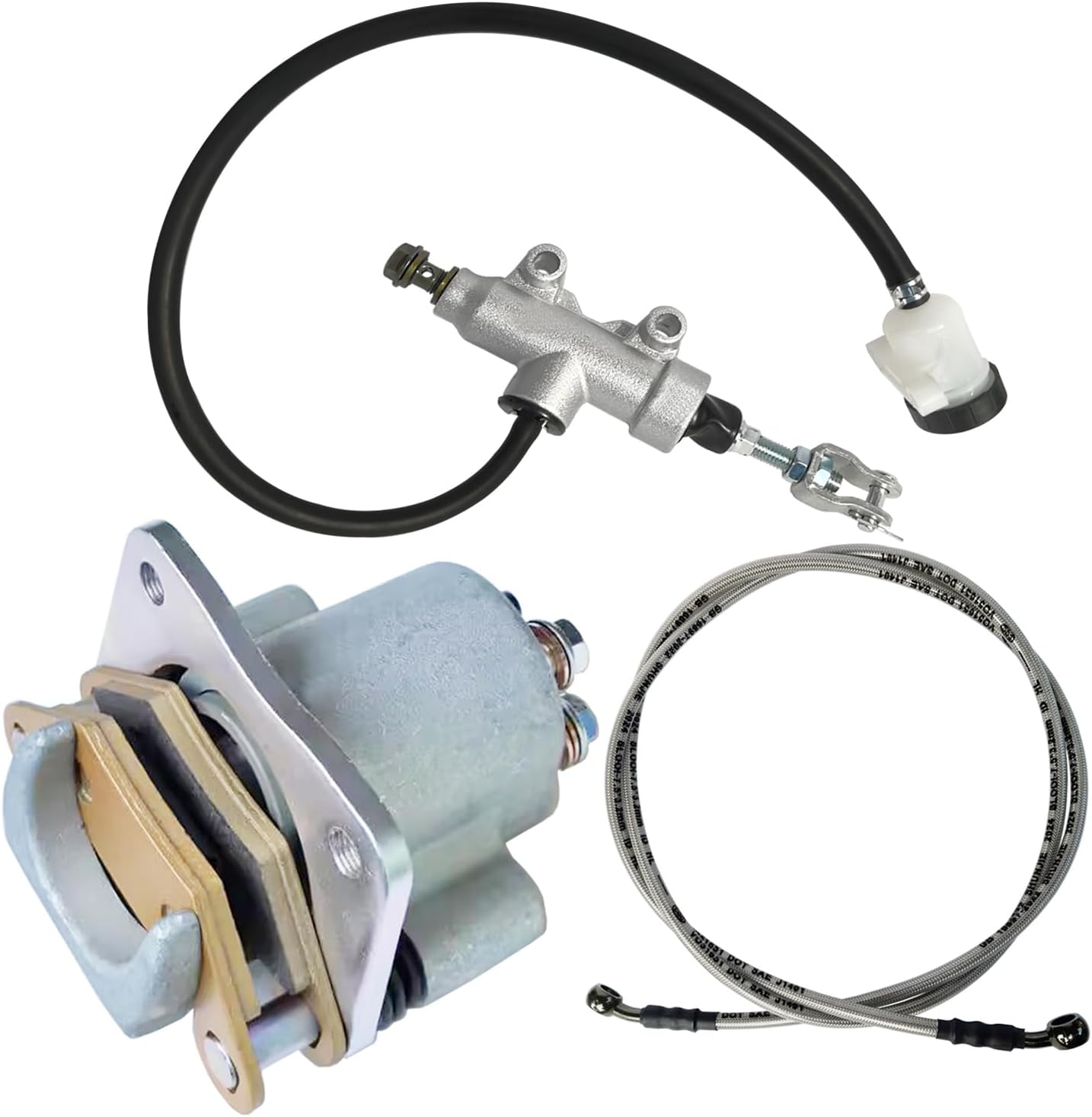 Rear Brake Caliper & Master Cylinder & Extended Brake Hose Line Compatible with Polaris 800 570 500 450 400 ETX Hawkeye 325 400 2011-2014 OEM # 1911415 1911688 1912301 1911671 1913040