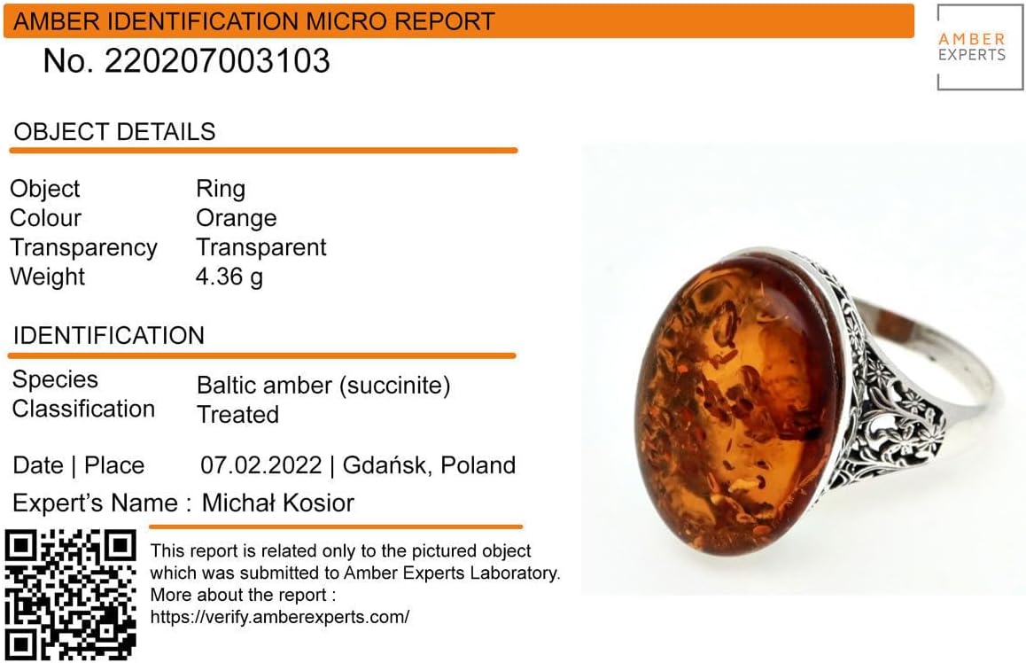 HolidayGiftShops Sterling Silver and Baltic Honey Amber Ring Lois