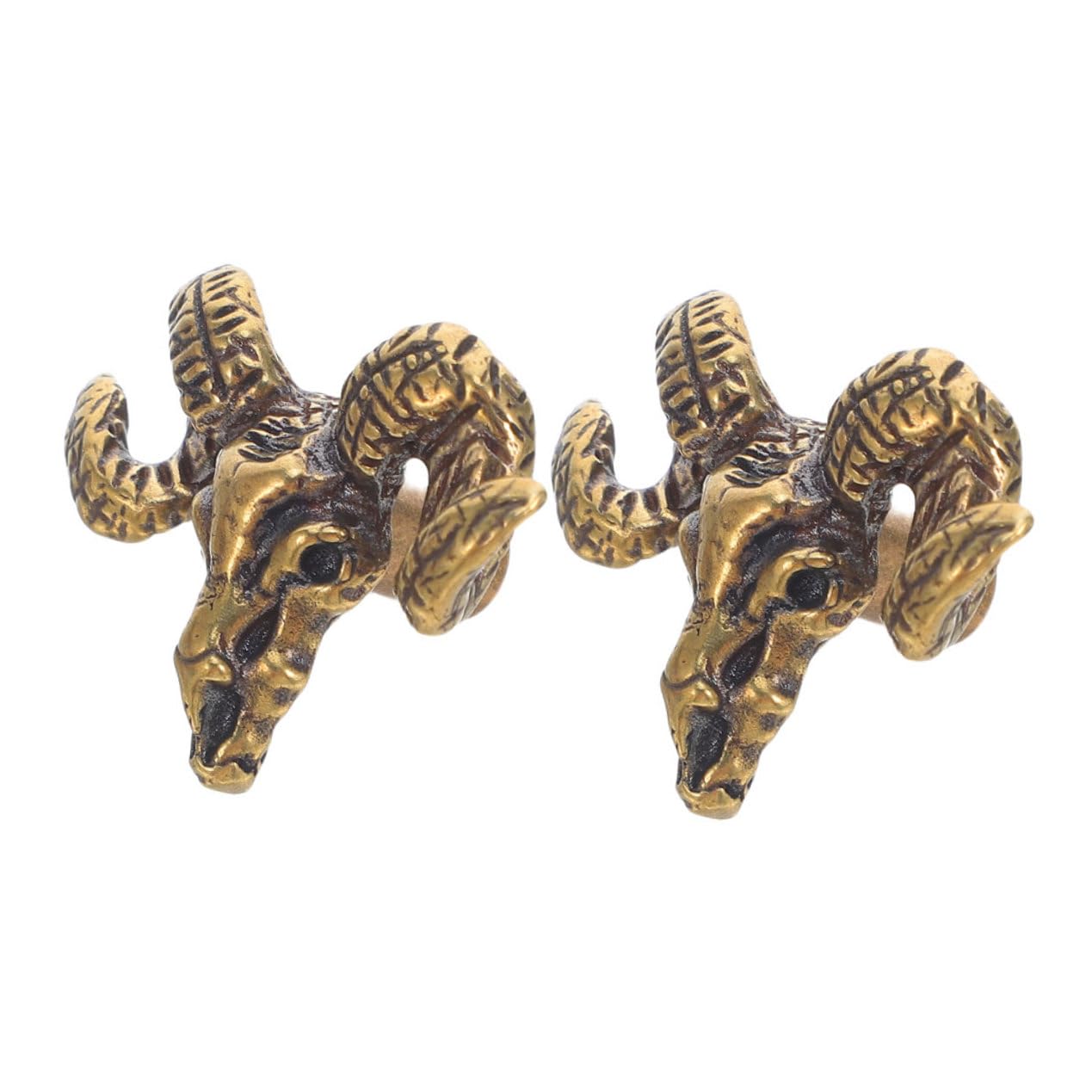 Tofficu 2pcs Vintage Brass Goat Head Cabinet Handles Artistic Animal Drawer Pulls for Cupboards Dressers Wardrobes Furniture Hardware with Distinctive Carved Design