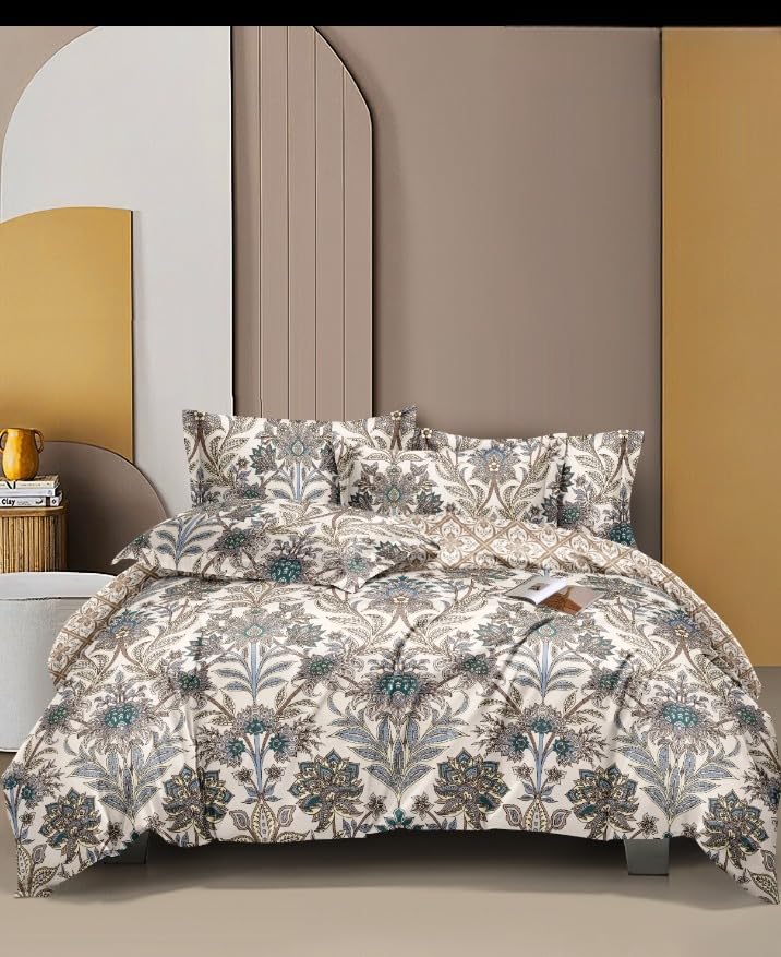 Image of 300 TC Premium Cotton Single Bed Duvet Cover with Zipper |Single Size Rajai Cover|Dohar Cover for Single Bed|Summer|Soft Breathable|Single Dohars|90x60 Inches|Beige Multicolor(As 011)
