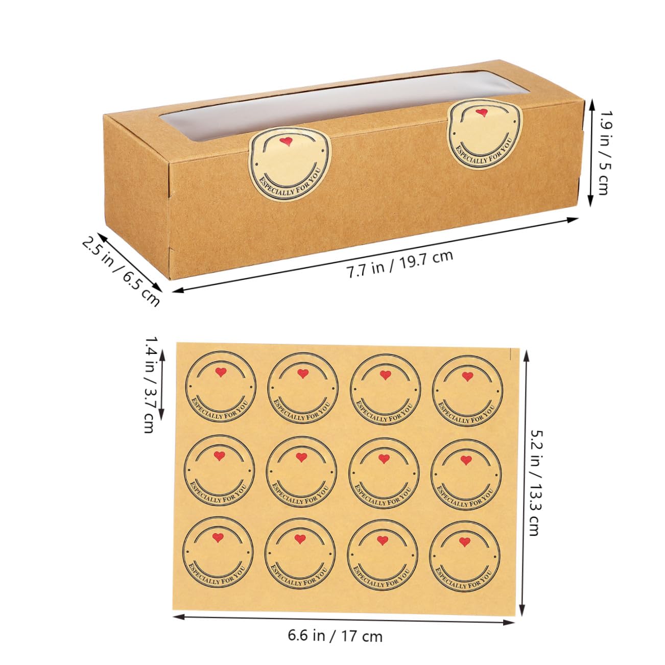 Mobestech Lot de 50 Boîtes à Macarons en Carton Kraft Marron avec Fenêtre Transparente, Légères Autocollants, pour Boutique ou Usage Domestique