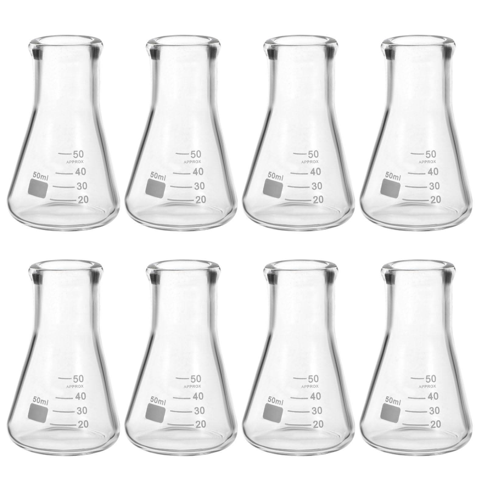 PATIKIL Erlenmeyerkolben 8Stk 50ml 2oz Schmalhals Messkolben Borosilicatglas Mit Aufgedruckter Skala Für Laborversuche Chemie Wissenschaft Studium