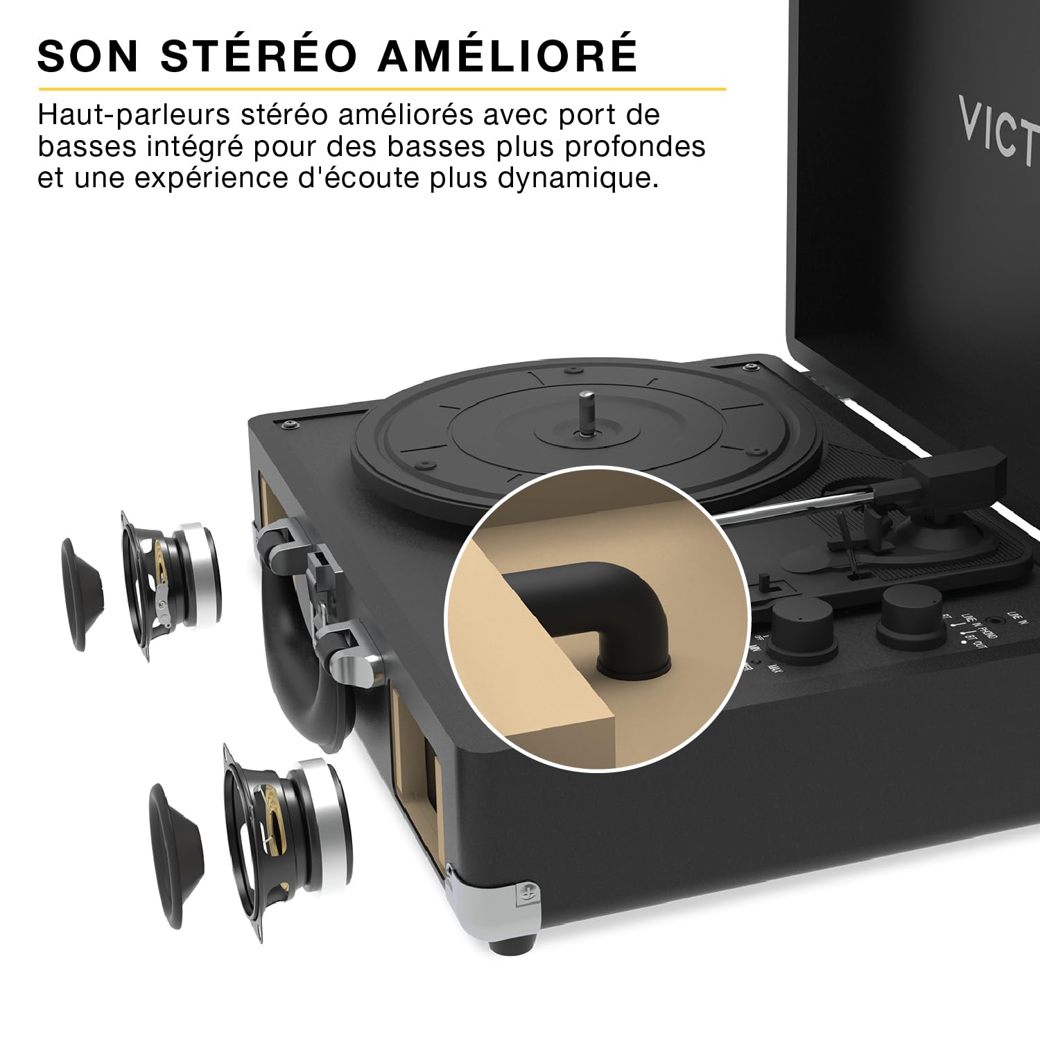 Victrola Journey II – Platine Vinyle Valise Portable Bluetooth – Haut-parleurs stéréo puissants intégrés avec Basses renforcées, Platine 3 Vitesses (33/45/78 TR/Min), Sorties RCA & Casque (Rose)