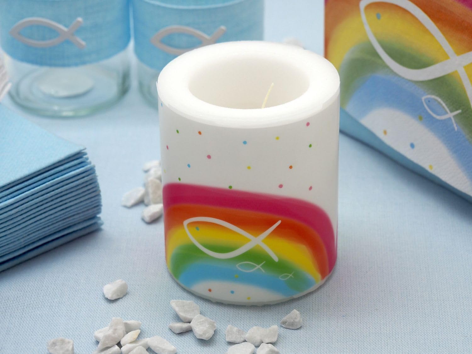 ZauberDeko Kommunion Konfirmation Deko Tischdeko Regenbogen Bunt Fisch Set 20 Personen