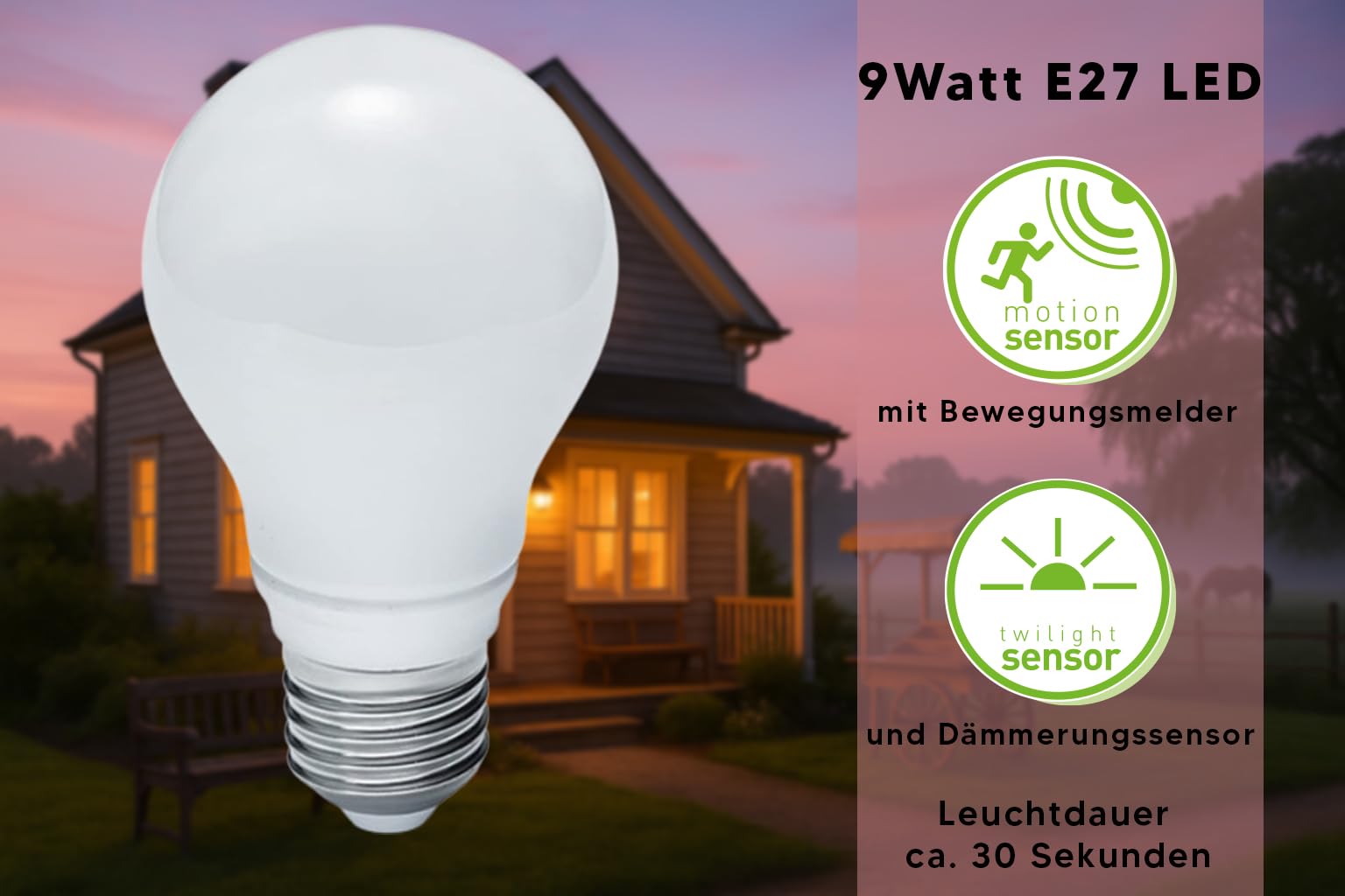 JungesLicht - E27 Wandleuchte Toskana IP54-9W LED mit Bewegungsmelder und Dämmerungssensor, 820Lumen = 60W, 3000K Warmweiß, Gartenleuchte Retro Vintage Modern Klassisch Ländlich Wandlampe