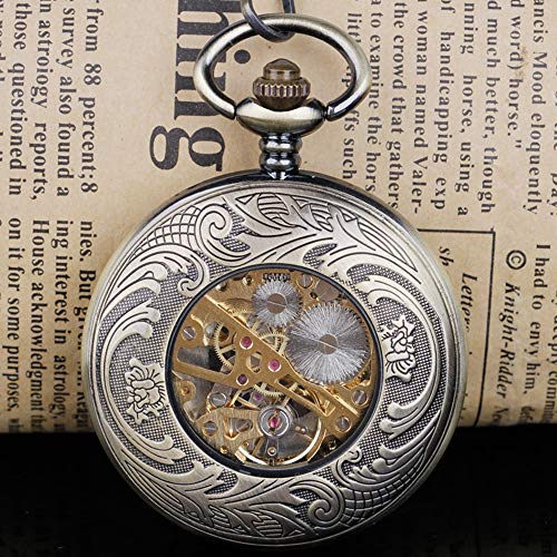 Image of Hand Winding Hollow Roman Numerals Mechanical Pocket Watch Steampunk Mens Watches
