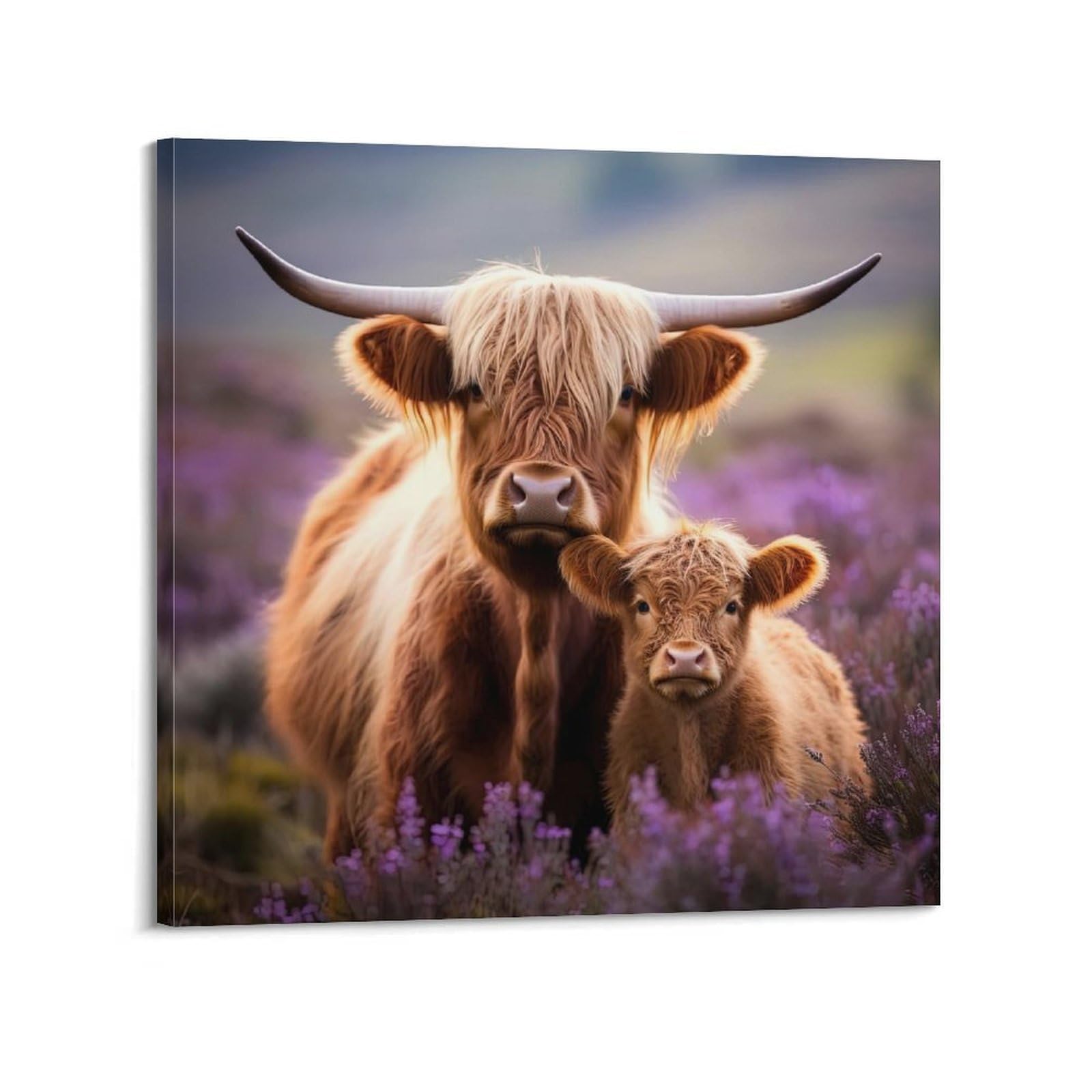 ESTE Cute Little Highland Cow Family Artwork Poster Decorative Painting Canvas Modern Art Picture 24x24inch(60x60cm)