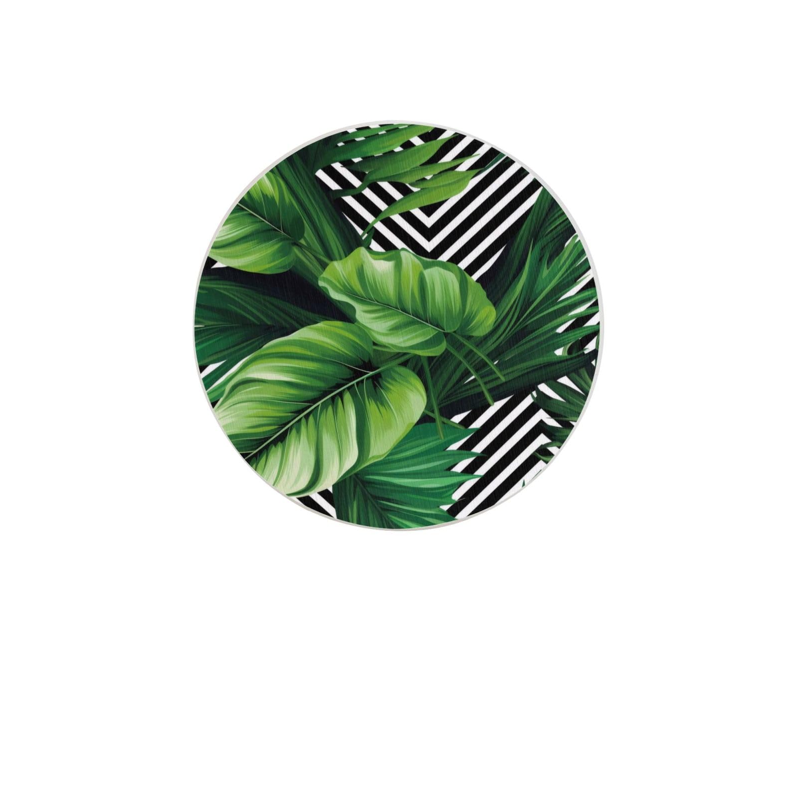 Green Leaves of Palm Tree Tropical Plant Absorbent Drink Coasters Diatomaceous Round Coaster 4 Inch Reusable Cup Coasters Set 4pc
