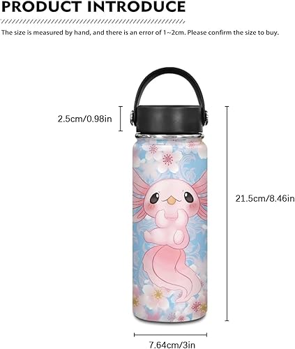Miniatura 7 de Axolotl Blossom - Botella de agua de acero inoxidable aislada con tapa y lazo de transporte, reutilizable, a prueba de fugas, a prueba de sudor,