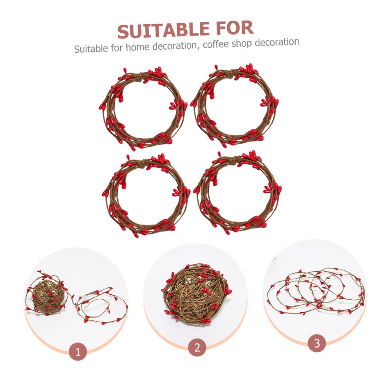 Abaodam 16piezas Guirnalda De Artificiales Rojas De Rattan para Decoración Navideña Suministros De Adornos para Fiestas y Hogar