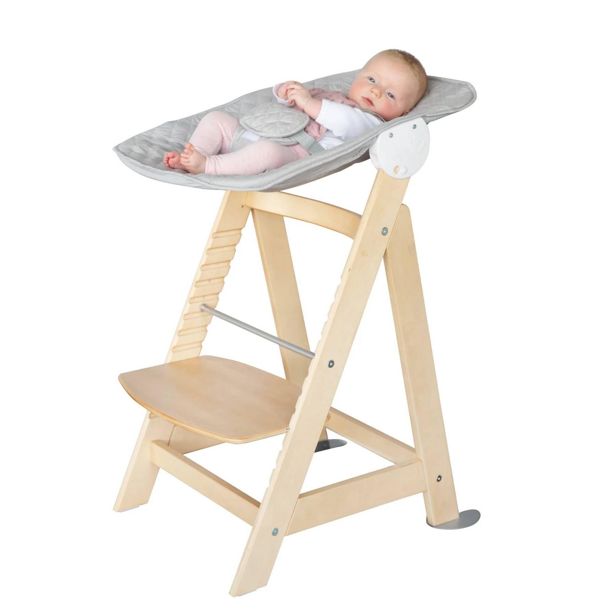 roba Chaise Haute Évolutive en Bois Born Up 2en1 + Transat Inclinable roba Style Gris Argenté - dès Naissance - Hauteur Réglable - Nettoyable Facilement - Naturel