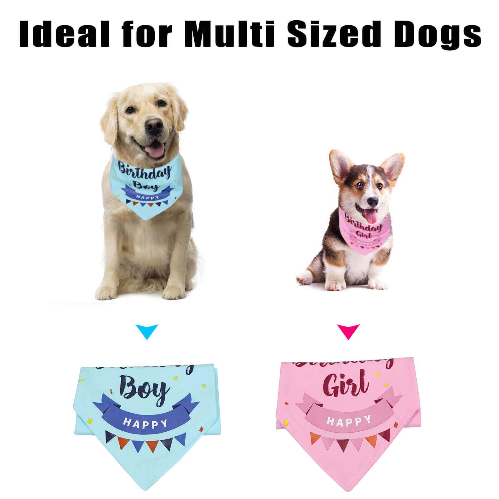 Hunde-Geburtstags-Halstuch – Doppellagige Baumwolle, Für Kleine Bis Große Hunde, Blau, Mit Happy Birthday-Aufdruck