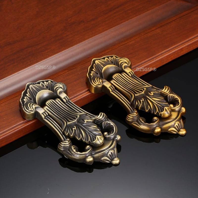 Retro Zinc Alloy Knock Ring Door Knob Pull European Carving Door Knocker Antique Door Knock Handle Furniture Decoration Hardware - (Color: Gold)