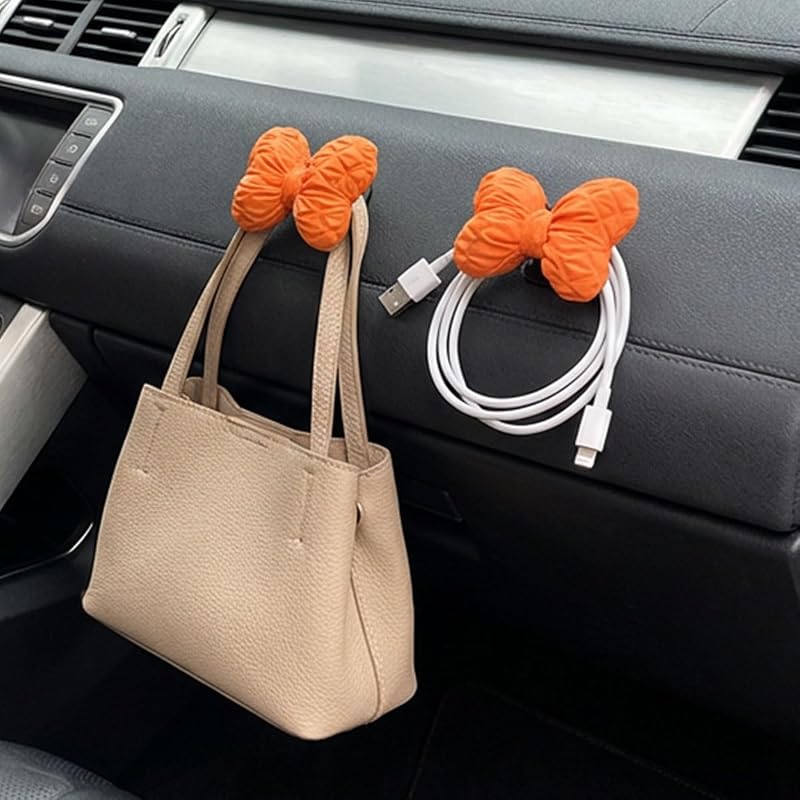 2PCS Mini Car Hooks, Self-Adhesive Backseat Hangers (Orange) | Car Dashboard Storage Hook, Multifunctional Wall Hanging Hooks, Universal Hook Stickers for Key Charging Cable Earphone