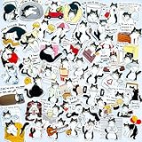 Yoksas Cute Tuxedo Cat Stickers - 50 Pcs Black White Cat Cartoon Decals for Laptops,Water Bottles,Scrapbooking,Journals,Kindle Case