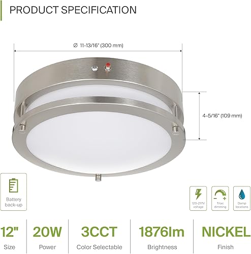 Miniatura 2 de ASD Lámpara LED de techo empotrada de 12 pulgadas, 20 W, 100-277 V, 1850 lm, 3000 K4000 K5000 K, batería de reserva, regulable, antioxidante,