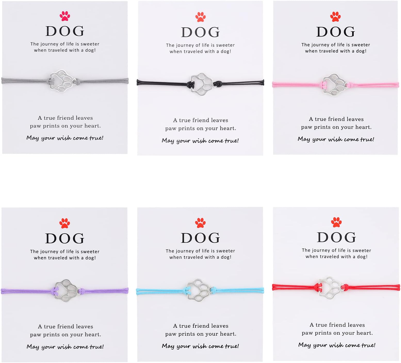 PLwelth6pcs Puppy Dog Bracelet for Women Men Friendship Gift for Best Friends Couples Dog Memorial Gift Adjustable String Paw Print Charm Pet Bracelet for Women Men Girls Boys Dog Lover Dog Loss Sympathy Gift