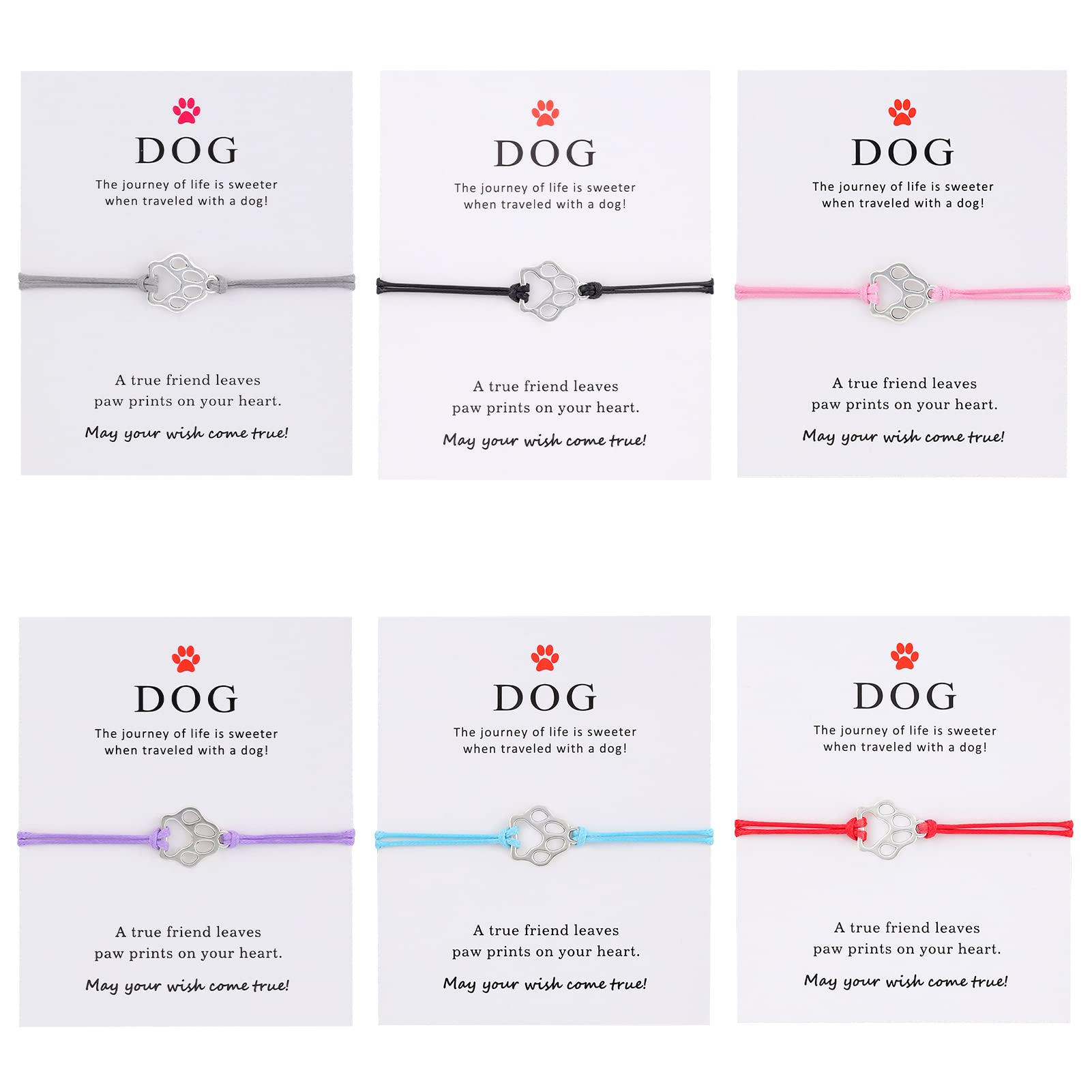 PLwelth6pcs Puppy Dog Bracelet for Women Men Friendship Gift for Best Friends Couples Dog Memorial Gift Adjustable String Paw Print Charm Pet Bracelet for Women Men Girls Boys Dog Lover Dog Loss Sympathy Gift