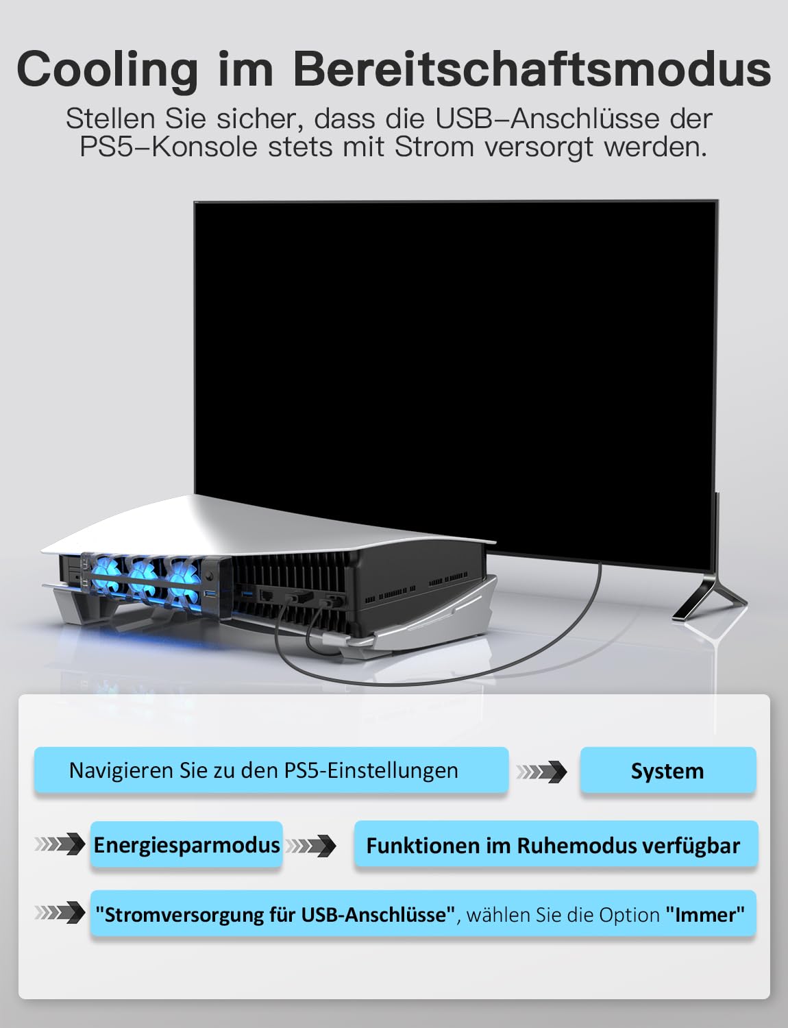 NexiGo PS5 Horizontaler Ständer mit Kühlventilator, [Auto EIN/Aus], [Minimalistisches Design], Kompatibel mit PlayStation 5 Disc & Digital Editions, Integriertes LED-Licht