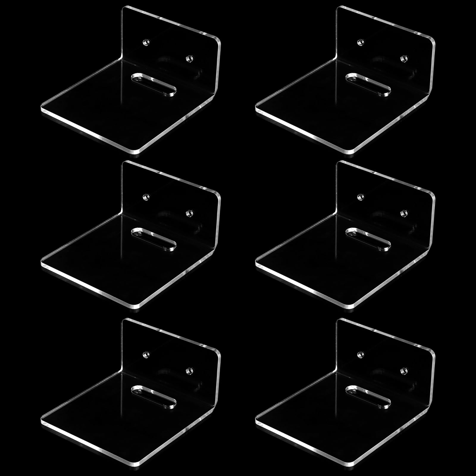 ASelected 6 Pack Acrylic Wall Shelves,Clear Floating Shelf Wall Mount Shelf Display Ledges Shelves with Screws and Adhesive Sticker,Hanging Shelves for Kids,Bathroom,Living Room,Bedroom,Kitchen