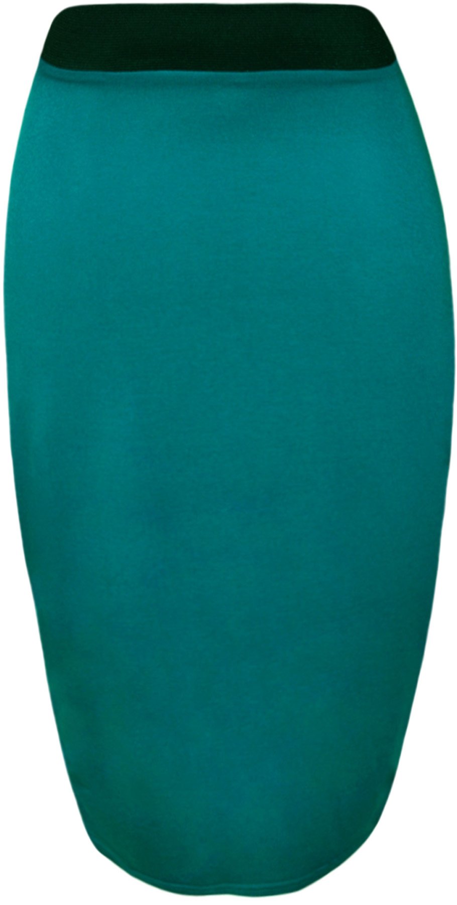 WearAll Womens Plain Elastic Waist Bodycon Stretch Ladies Pencil Midi Skirt - Teal - 12-14