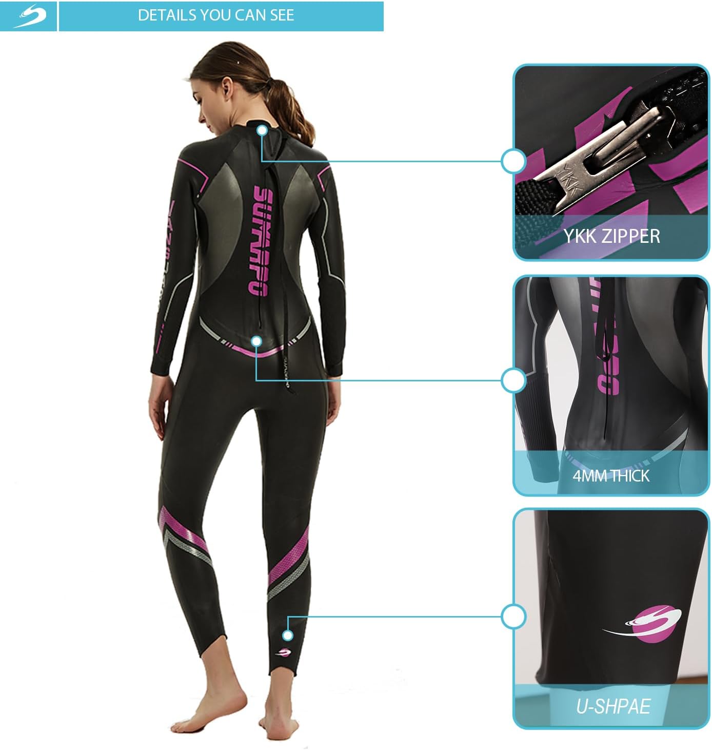 SUMARPO Triathlon Wetsuit 5/2mm, Yamamoto Smoothskin Neoprene Skinsuits for Open Water Swimming