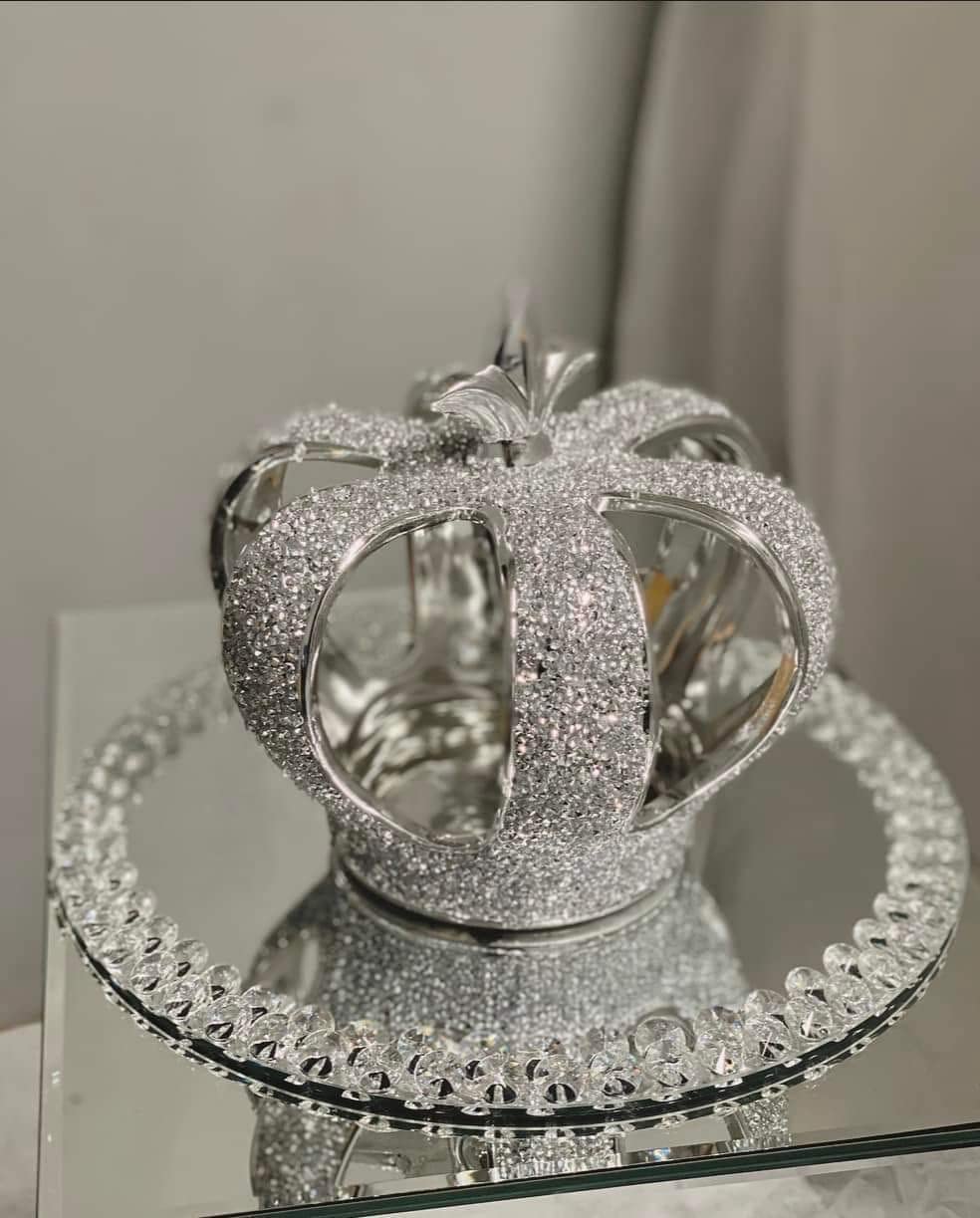 Biznest Crushed Diamond Crystal King Crown Ornament Shelf Sitter Home Décor