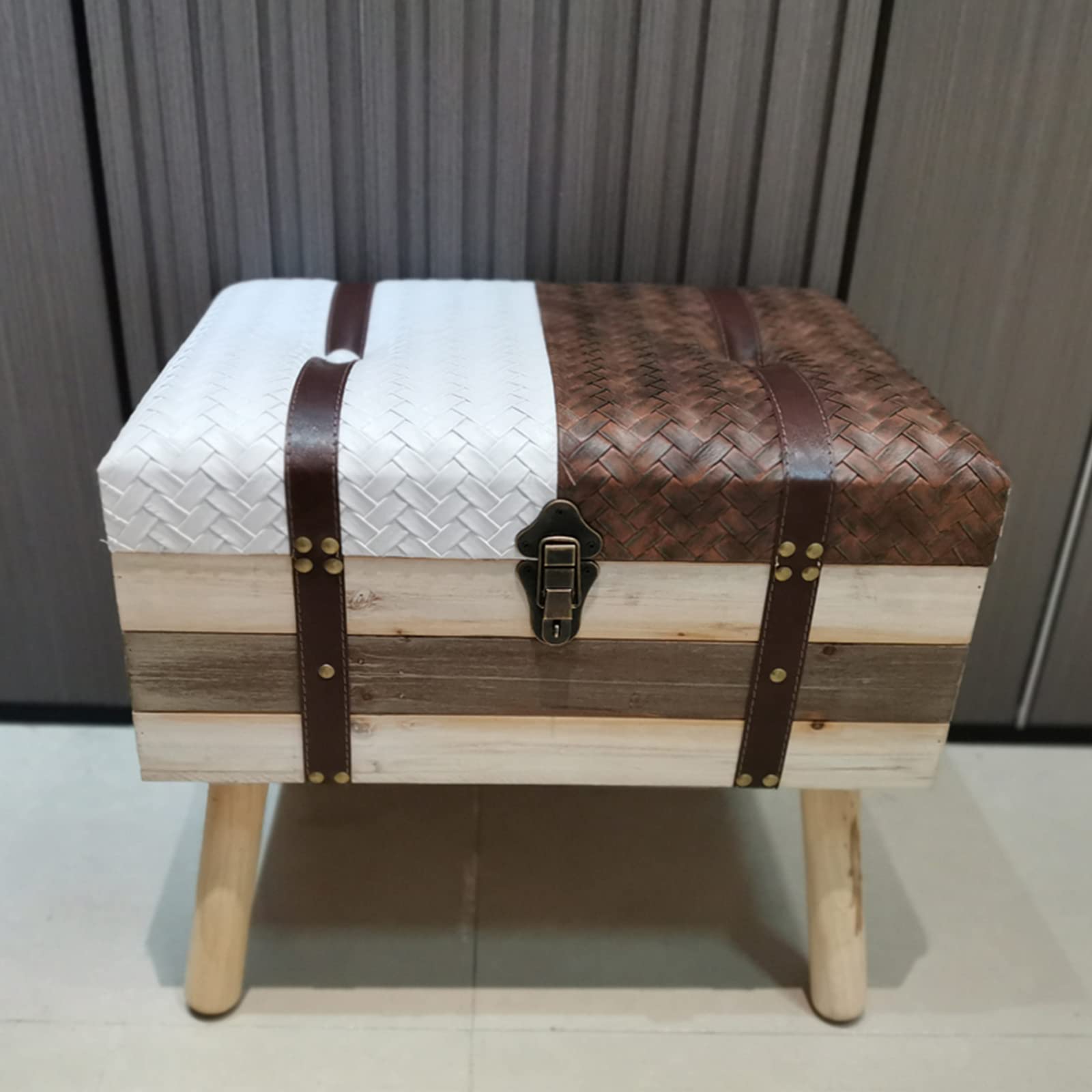 Tabouret de rangement chambre avec coussin rembourré et coffre en bois