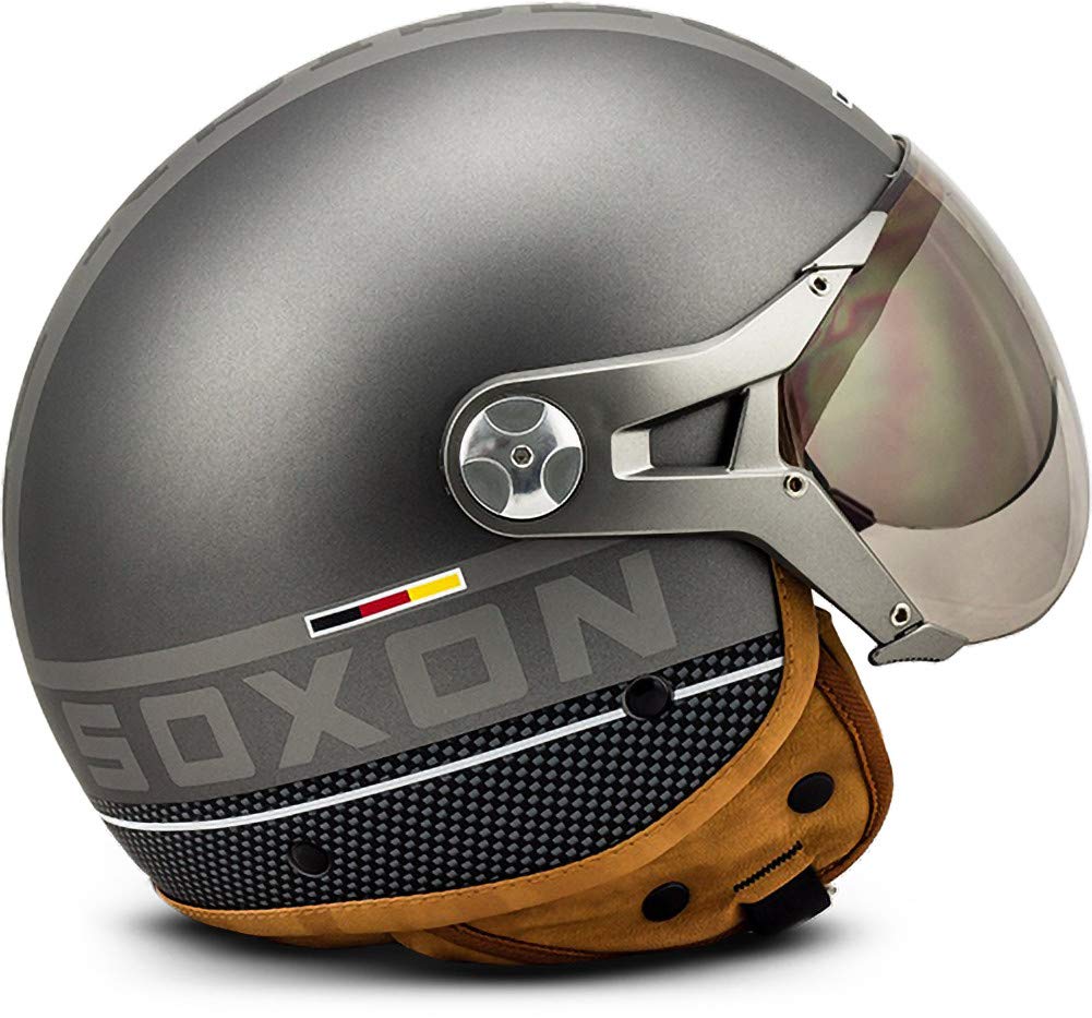 Soxon® SP-325 Plus „Black“ · Jet-Helm · Motorrad-Helm Roller-Helm Scooter-Helm Moped Mofa-Helm Chopper Retro Vespa Vintage Pilot Biker Damen · ECE 22.05 Visier Schnellverschluss Tasche XS–XL (53-62cm)
