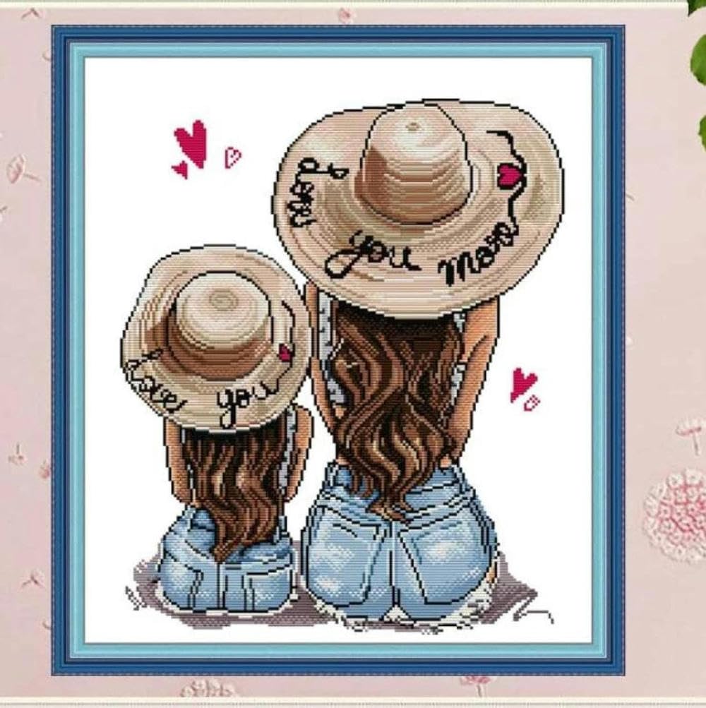Chaozhirui Embroidery Cross Stitch Cross Stitch 11CT Cross Stitch Kit Mother and Daughter Back Pattern, Embroidery Kit DIY Beginner Advanced-40x50cm