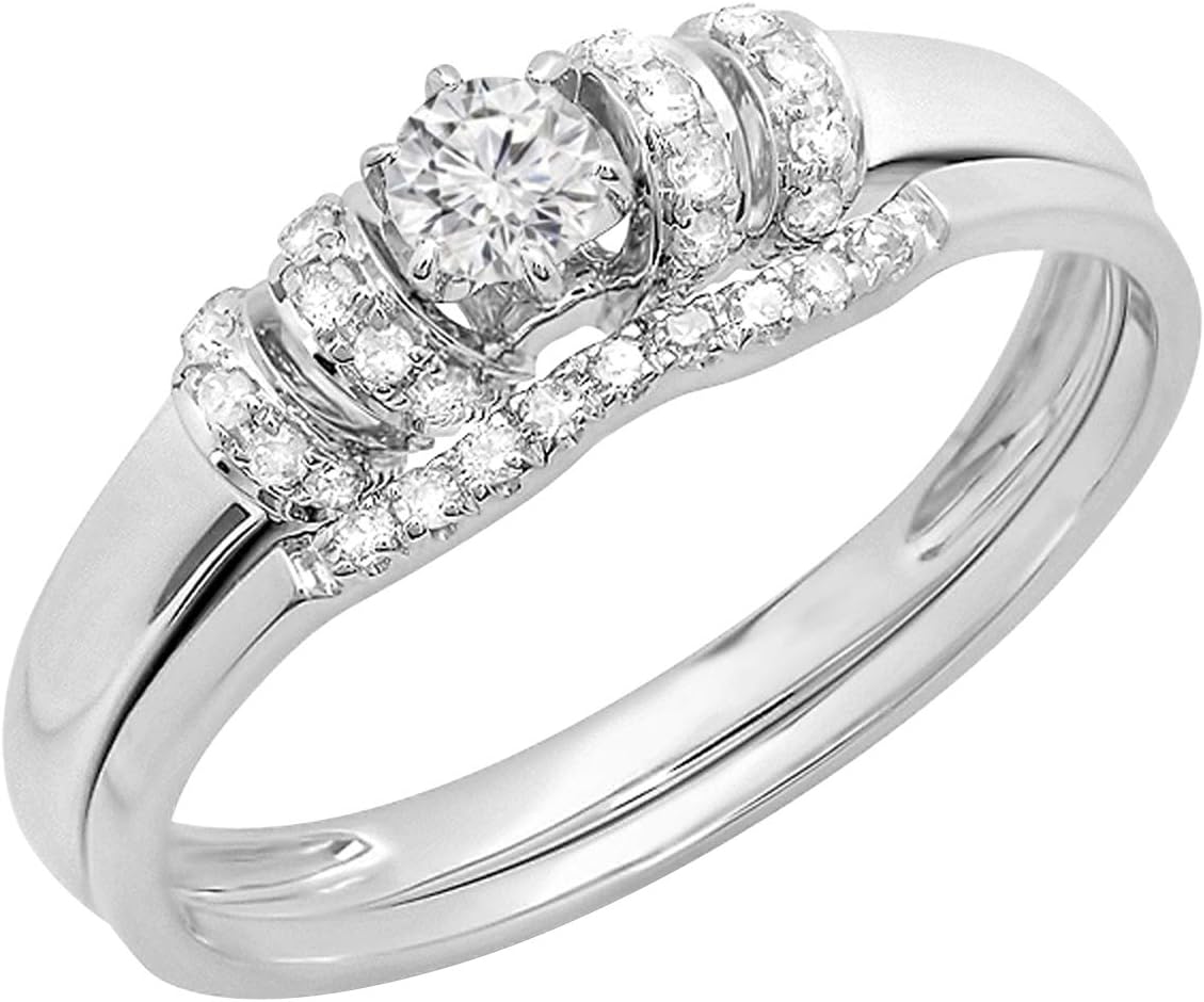 Dazzlingrock Collection 0.30 Cttw 14k Round White Diamond Womens Bridal Engagement Ring Set 1/, Solid White Gold