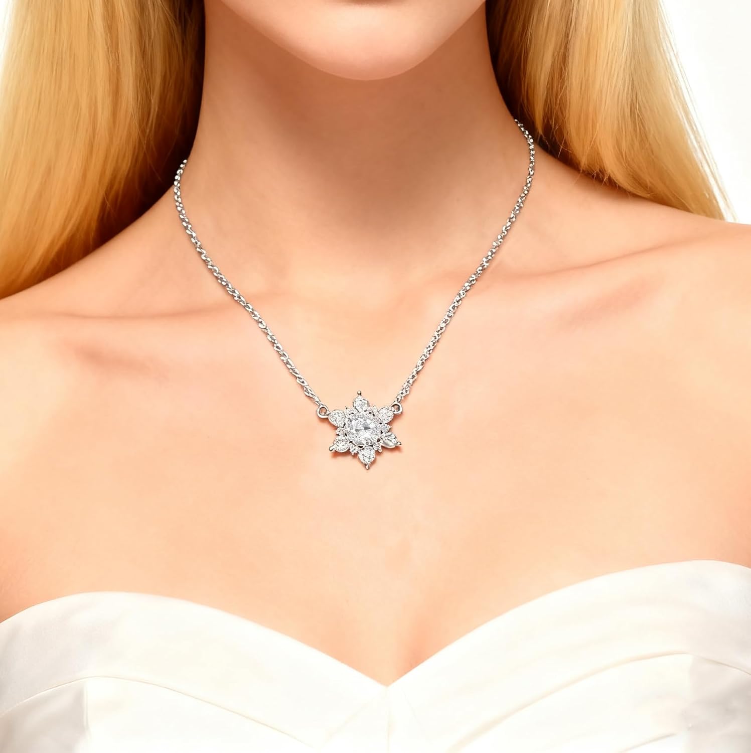 14K White Gold Plated Cubic Zirconia Necklace for Women Choker Imitation Diamond Pendant Fashion Pendant Chain Necklace Women Jewelry Gift Birthday Gifts - Image 4