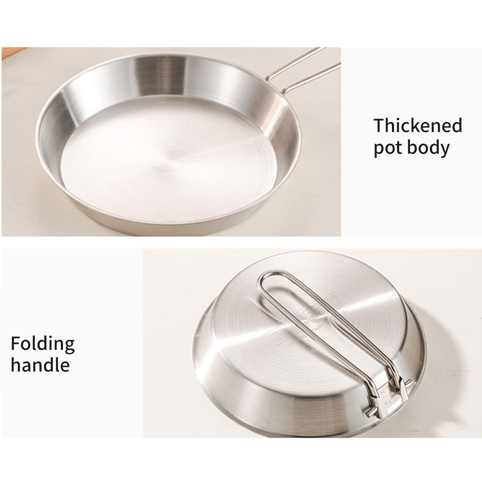 Padella antiaderente in acciaio inox per uso efficiente dello spazio, con manico pieghevole, utensili da cucina da campeggio