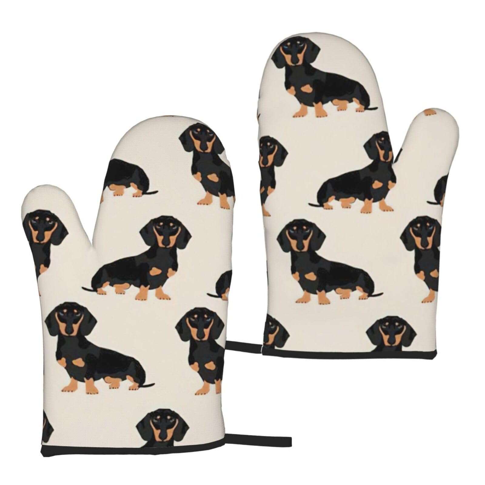 Nimongt Women's Black Dachshund Dog Print Adults Universal Fit Heat Resistant Oven Gloves Reusable Cooking Outdoor Grilling