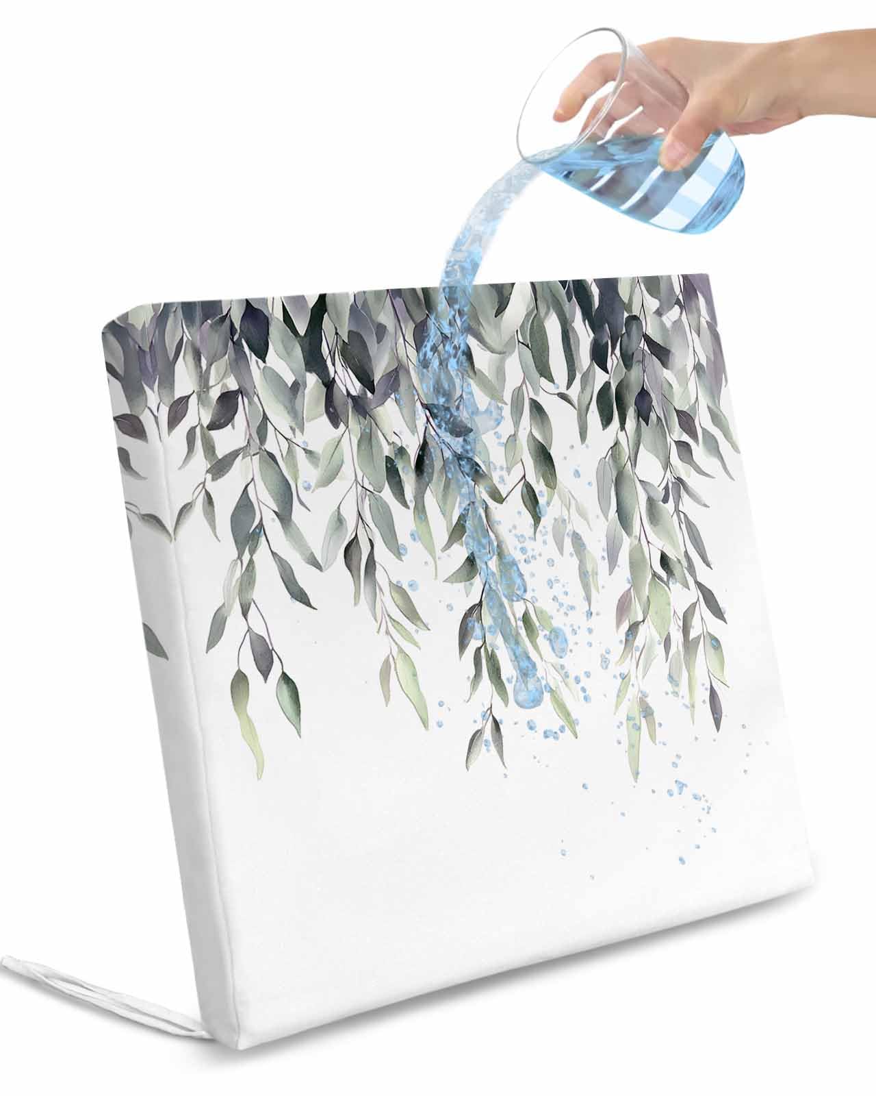 2 Pack Green Gray Leaves Waterproof Cushion Covers with Ties, Outdoor Patio Chaise Lounge Chair Seat Cushion Slip Covers Replacement(Only Cover) Vintage Rustic Botanical Vines Branches 22