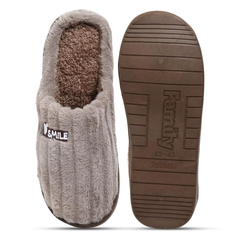 Image of Unisex Winter Flip Flop Slipper for Men and Women Soft Faux Fur Slip On Indoor Home Slides Slipper for Bedroom Sandals